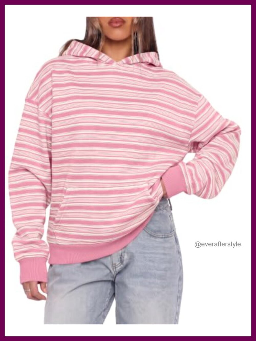 Oversized Striped Fleece Hoodie Drop Shoulder Long Sleeve Pullover Sweatshirt